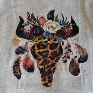 Leopard, Floral, and Feather Bull Skull Tee